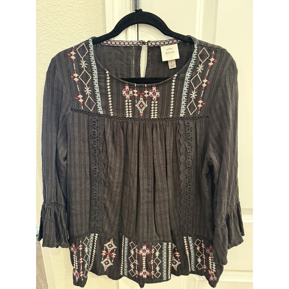 Knox Rose Black Embroidered Blouse